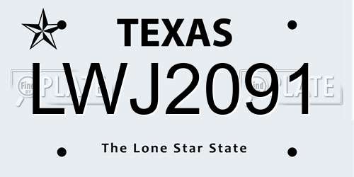 LWJ2091 Texas License Plate
