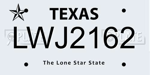 LWJ2162 Texas License Plate