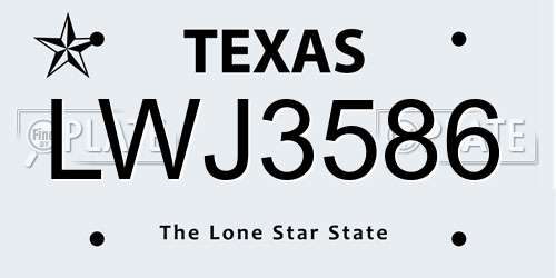 LWJ3586 Texas License Plate