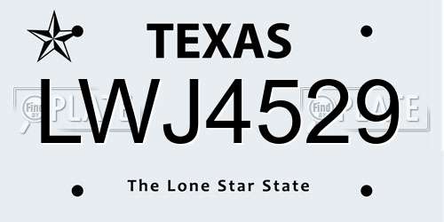 LWJ4529 Texas License Plate