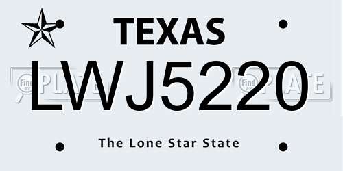 LWJ5220 Texas License Plate
