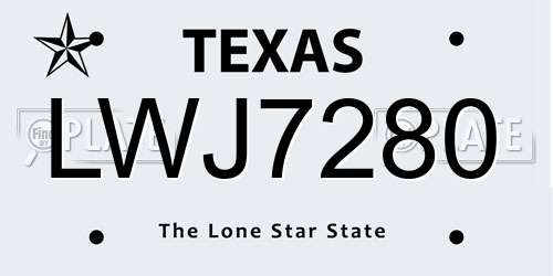 LWJ7280 Texas License Plate