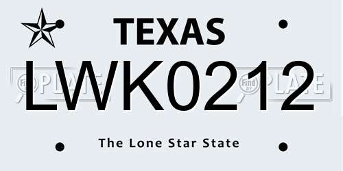 LWK0212 Texas License Plate