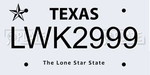 LWK2999 Texas License Plate