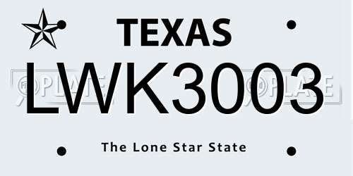 LWK3003 Texas License Plate