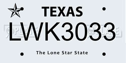 LWK3033 Texas License Plate