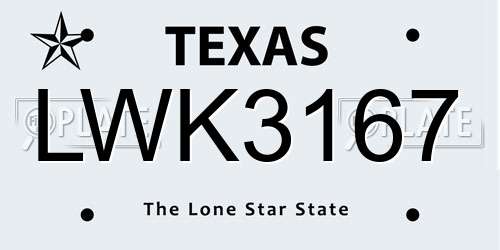 LWK3167 Texas License Plate