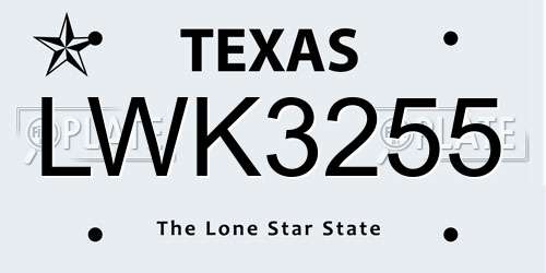 LWK3255 Texas License Plate
