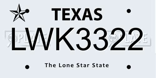 LWK3322 Texas License Plate