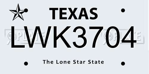 LWK3704 Texas License Plate