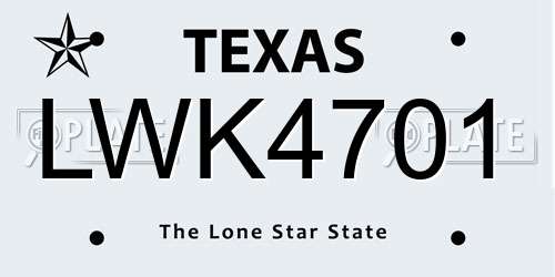 LWK4701 Texas License Plate