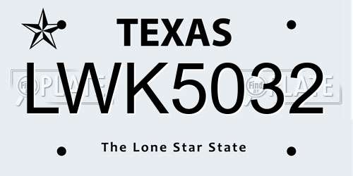 LWK5032 Texas License Plate