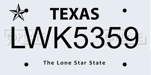 LWK5359 Texas License Plate