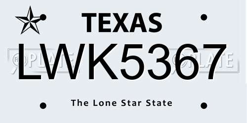 LWK5367 Texas License Plate