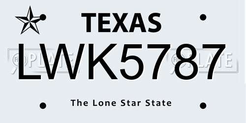 LWK5787 Texas License Plate