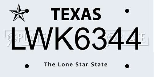 LWK6344 Texas License Plate