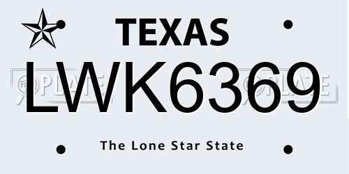LWK6369 Texas License Plate