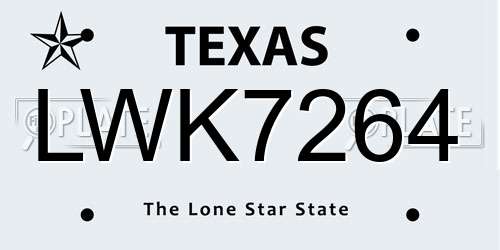 LWK7264 Texas License Plate