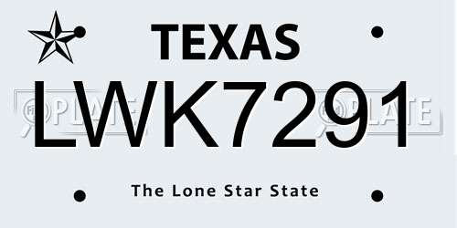 LWK7291 Texas License Plate