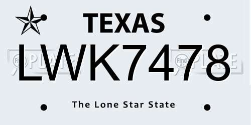 LWK7478 Texas License Plate
