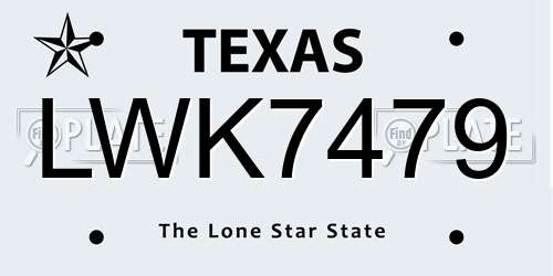 LWK7479 Texas License Plate