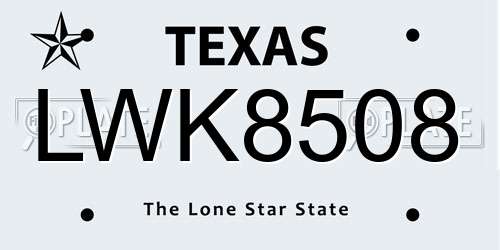 LWK8508 Texas License Plate