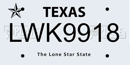LWK9918 Texas License Plate