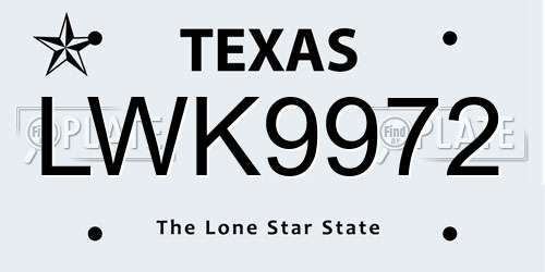LWK9972 Texas License Plate