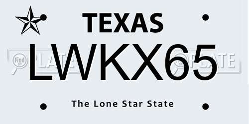 LWKX65 Texas License Plate