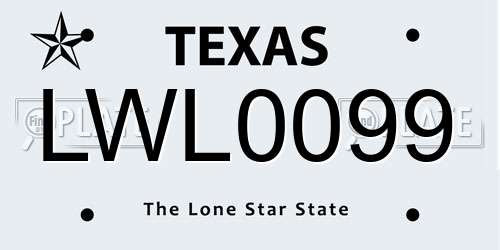 LWL0099 Texas License Plate