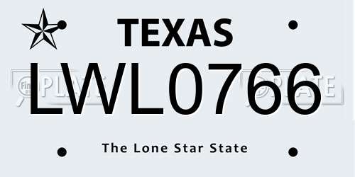 LWL0766 Texas License Plate