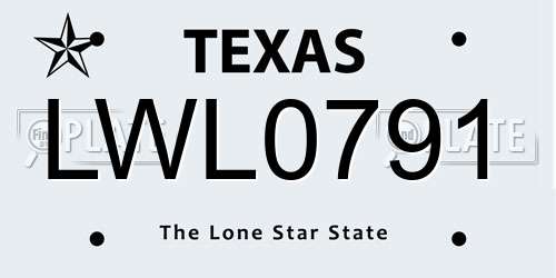 LWL0791 Texas License Plate