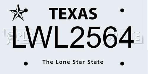LWL2564 Texas License Plate