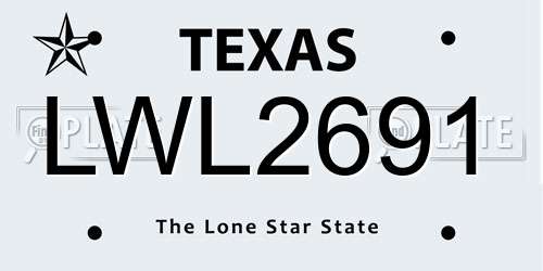 LWL2691 Texas License Plate