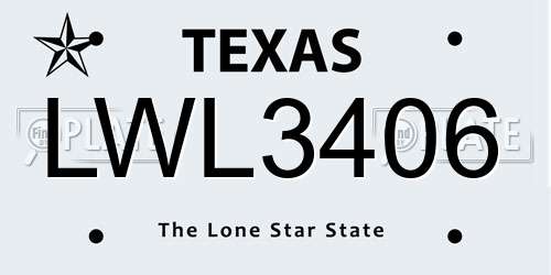 LWL3406 Texas License Plate