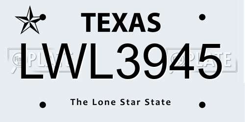 LWL3945 Texas License Plate