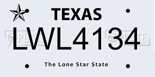 LWL4134 Texas License Plate