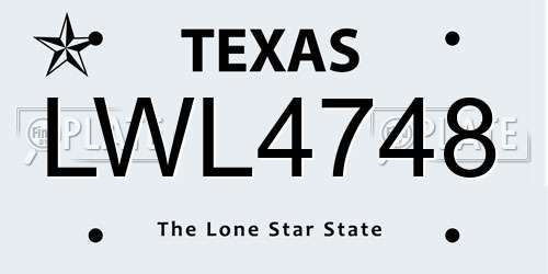 LWL4748 Texas License Plate