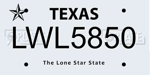 LWL5850 Texas License Plate