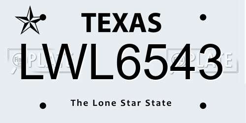 LWL6543 Texas License Plate