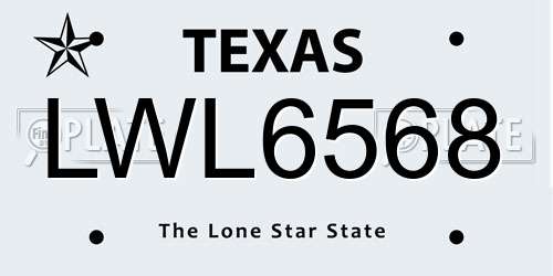LWL6568 Texas License Plate
