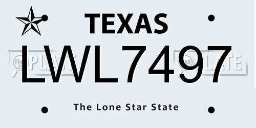 LWL7497 Texas License Plate