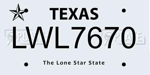 LWL7670 Texas License Plate