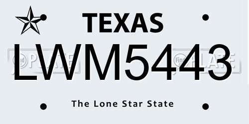 LWM5443 Texas License Plate