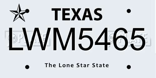 LWM5465 Texas License Plate