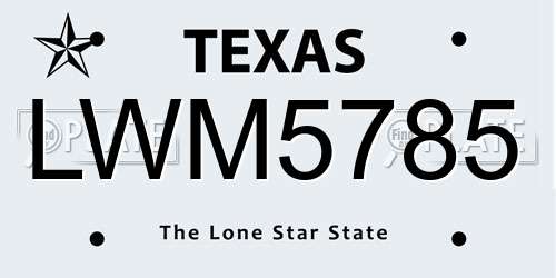 LWM5785 Texas License Plate