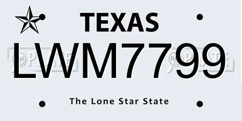 LWM7799 Texas License Plate