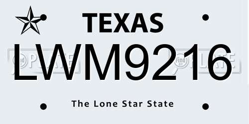 LWM9216 Texas License Plate