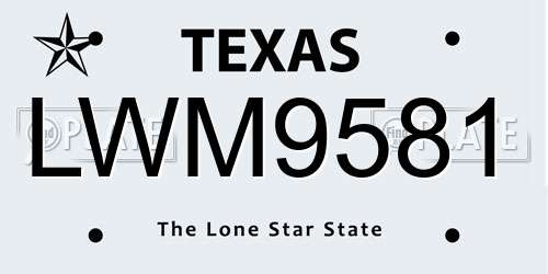 LWM9581 Texas License Plate
