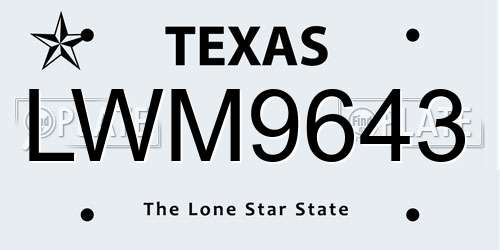 LWM9643 Texas License Plate